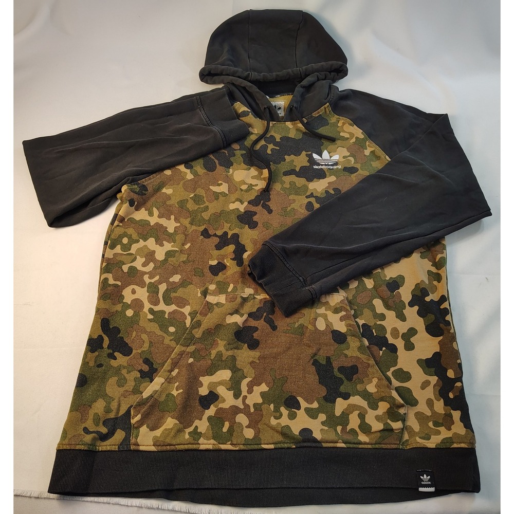 Adidas Skateboarding Climalite Camo Pullover Hoodie Mens Large Black Green